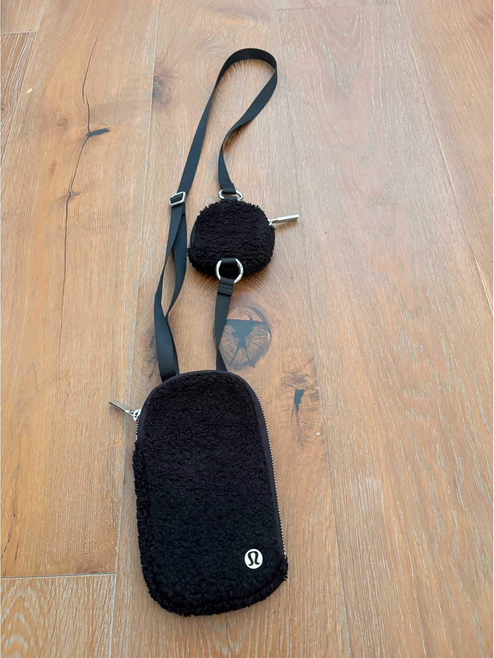 Lululemon Black Sherpa Crossbody Bag with Coin Purse Cozy Athleisure O/S
